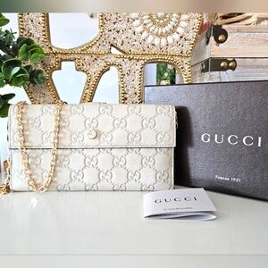 Gucci "Like New" Monogram Wallet w/Box, Bag and Unbranded Chain